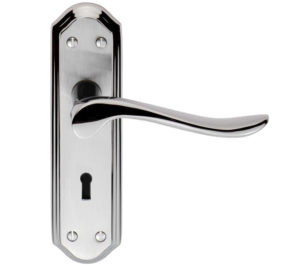 Lytham Door Handles On Backplate, Dual Finish Polished Chrome & Satin Chrome (sold in pairs)