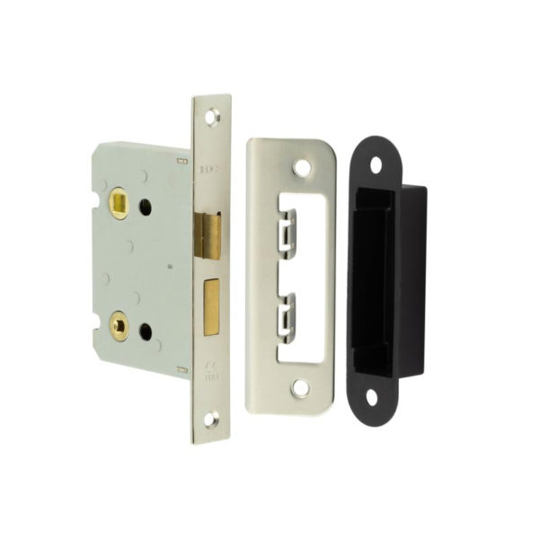 76mm NP Bathroom lock square forend & radiused strike plate