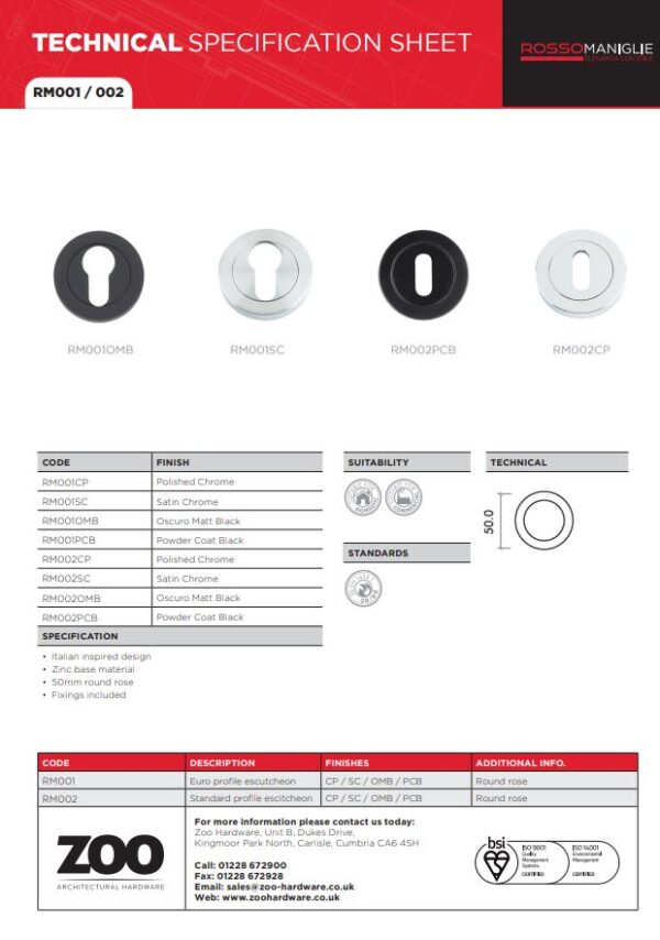 Zoo Hardware Rosso Maniglie Standard Profile Escutcheon 50mm rose dia - Image 2