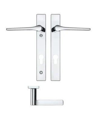 Zoo Hardware Rosso Maniglie Draco Euro Lock Multi Point Door Handles On Narrow 220Mm Backplate, Satin Chrome (Sold In Pairs)
