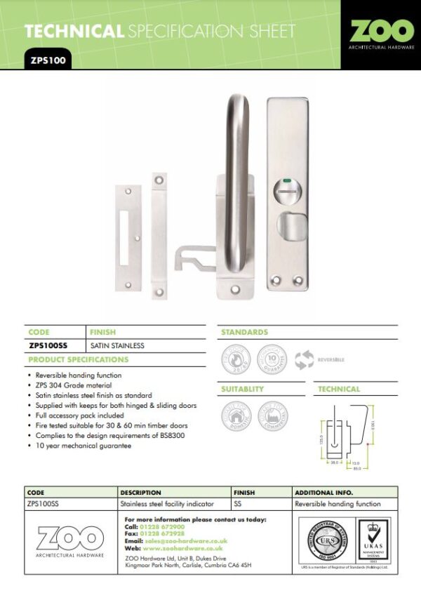 Zoo Hardware Zps Facility Indicator Door Handle, Satin Stainless Steel - Image 3