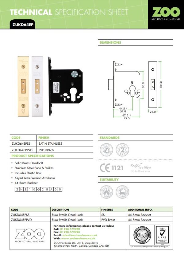 Zoo Hardware Euro Profile Deadlock - Image 2