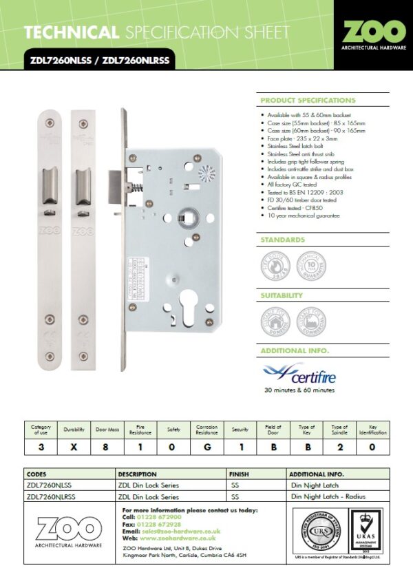 Din night latch - 72mm c/c - backset 60mm - Image 2