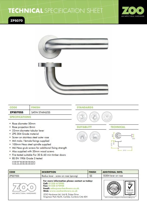 Zoo Hardware Zps Radius Lever On Round Rose, Satin Stainless Steel (Sold In Pairs) - Image 2