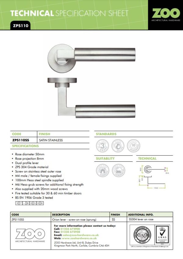 Zoo Hardware Zps Orion Lever On Round Rose, Satin Stainless Steel (Sold In Pairs) - Image 2