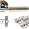 Door Handles On Rose Belas Latch Pack - Satin Nickel/Polished Chrome