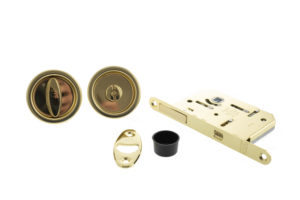AGB Round Flush Handle Sliding Door Bathroom Lock Set - Polished Brass