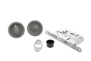 AGB Round Flush Handle Sliding Door Bathroom Lock Set - Satin Chrome