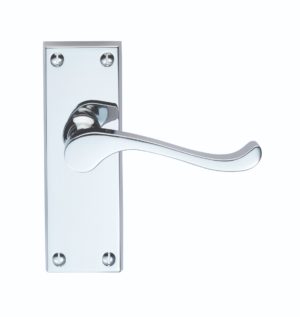 Victorian Scroll Lever Latch Handle on Backplate (Contract Range) - 120mm x 40mm - Polished Chrome