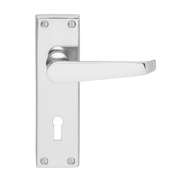 Carlisle Brass CBV30CP Victorian Flat Lever On Backplate - Lock 57mm C/C (Contract Range) 155mm x 40mm Polished Chrome