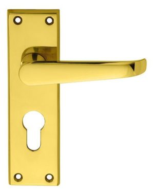 Carlisle Brass CBV30Y Victorian Flat Lever On Backplate - Lock Euro Profile 47.5mm C/C (Contract Range) 155mm x 40mm Polished Brass