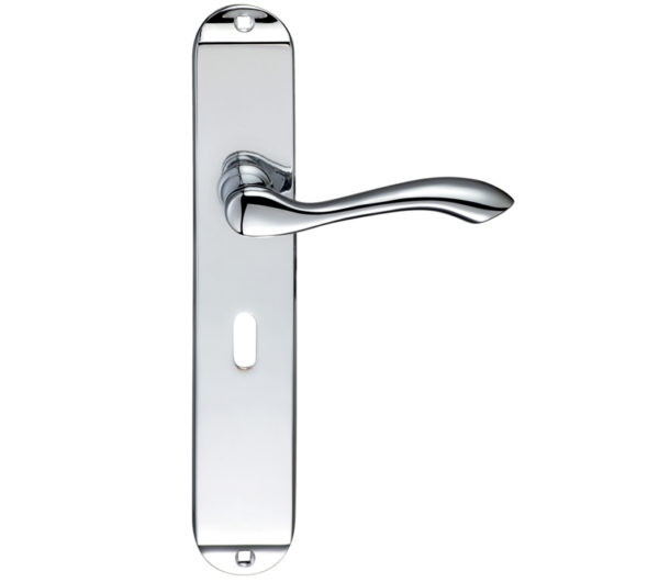 Arundel Door Handles On Long Backplate, Polished Chrome (sold in pairs)