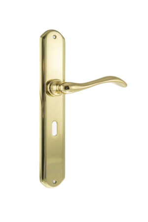Forme Valence Solid Brass Key Lever Door Handle on Backplate - Polished Brass