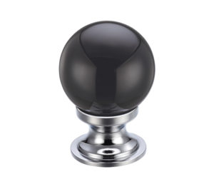 Black Glass Ball Cupboard Knobs (25mm Or 30mm), Polished Chrome Base