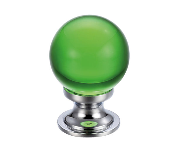 Green Glass Ball Cupboard Knobs (25mm Or 30mm), Polished Chrome Base