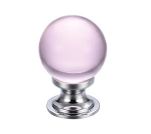 Pink Glass Ball Cupboard Knobs (25mm Or 30mm), Polished Chrome Base