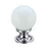 White Glass Ball Cupboard Knobs (25mm Or 30mm), Polished Chrome Base