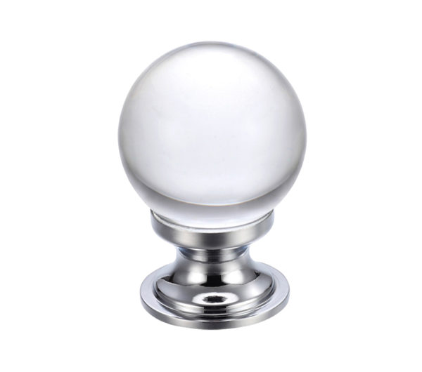 Clear Glass Ball Cupboard Knobs (25mm Or 30mm), Polished Chrome Base