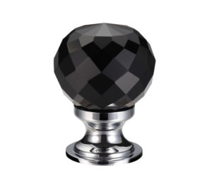 Black Facetted Glass Ball Cupboard Knobs (25mm Or 30mm), Polished Chrome Base