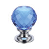 Blue Facetted Glass Ball Cupboard Knobs (25mm Or 30mm), Polished Chrome Base
