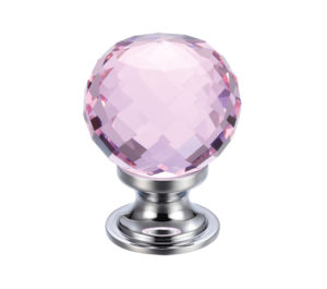 Pink Facetted Glass Ball Cupboard Knobs (25mm Or 30mm), Polished Chrome Base