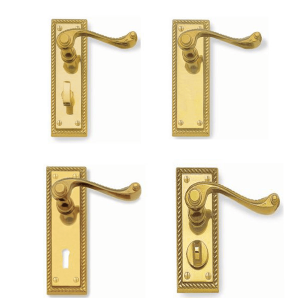 Georgian Door Handle On Backplate In Polished Brass Finish
