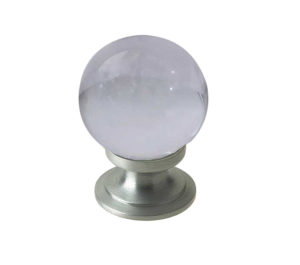 Plain Clear Ball Glass Cupboard Door Knob, Satin Chrome