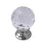 Faceted Glass Cupboard Door Knob, Polished Chrome