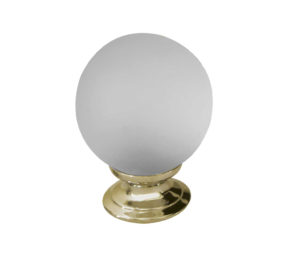 Frosted Glass Cupboard Door Knob, Polished Brass