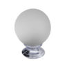 Frosted Glass Cupboard Door Knob, Polished Chrome