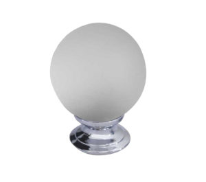 Frosted Glass Cupboard Door Knob, Polished Chrome