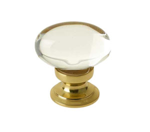 Oval Glass Cupboard Door Knob, Polished Brass
