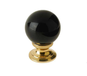 Black Coloured Plain Ball Glass Cupboard Door Knob, Polished Brass