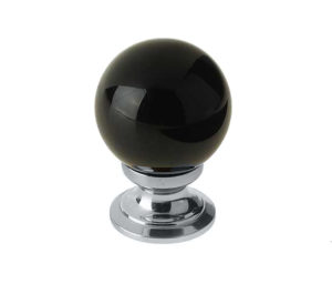 Black Coloured Plain Ball Glass Cupboard Door Knob, Polished Chrome