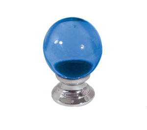 Blue Coloured Plain Ball Glass Cupboard Door Knob, Polished Chrome