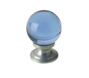 Blue Coloured Plain Ball Glass Cupboard Door Knob, Satin Chrome