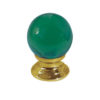 Green Coloured Plain Ball Glass Cupboard Door Knob, Polished Brass