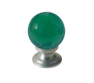 Green Coloured Plain Ball Glass Cupboard Door Knob, Satin Chrome