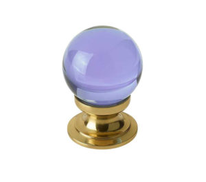 Purple Coloured Plain Ball Glass Cupboard Door Knob, Polished Brass