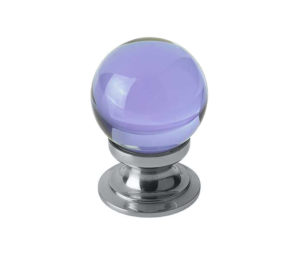 Purple Coloured Plain Ball Glass Cupboard Door Knob, Polished Chrome