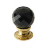 Black Coloured Faceted Glass Cupboard Door Knob, Polished Brass