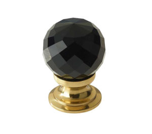 Black Coloured Faceted Glass Cupboard Door Knob, Polished Brass
