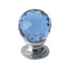 Blue Coloured Faceted Glass Cupboard Door Knob, Polished Chrome