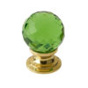 Green Coloured Faceted Glass Cupboard Door Knob, Polished Brass