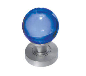Blue Coloured Plain Ball Glass Mortice Door Knob, Satin Chrome (sold in pairs)