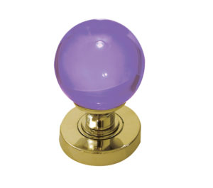 Purple Coloured Plain Ball Glass Mortice Door Knob, Polished Brass (sold in pairs)