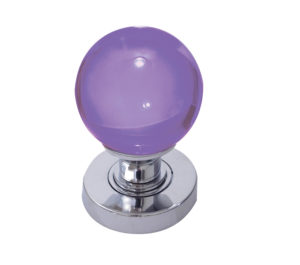 Purple Coloured Plain Ball Glass Mortice Door Knob, Polished Chrome (sold in pairs)