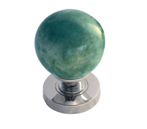 Jade Green Marble Mortice Door Knob, Polished Chrome (sold in pairs)