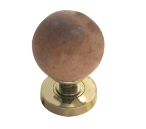 Sunset Red Marble Mortice Door Knob, Polished Brass (sold in pairs)