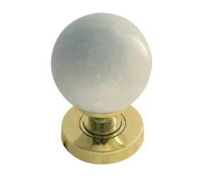 White Marble Mortice Door Knob, Polished Brass (sold in pairs)